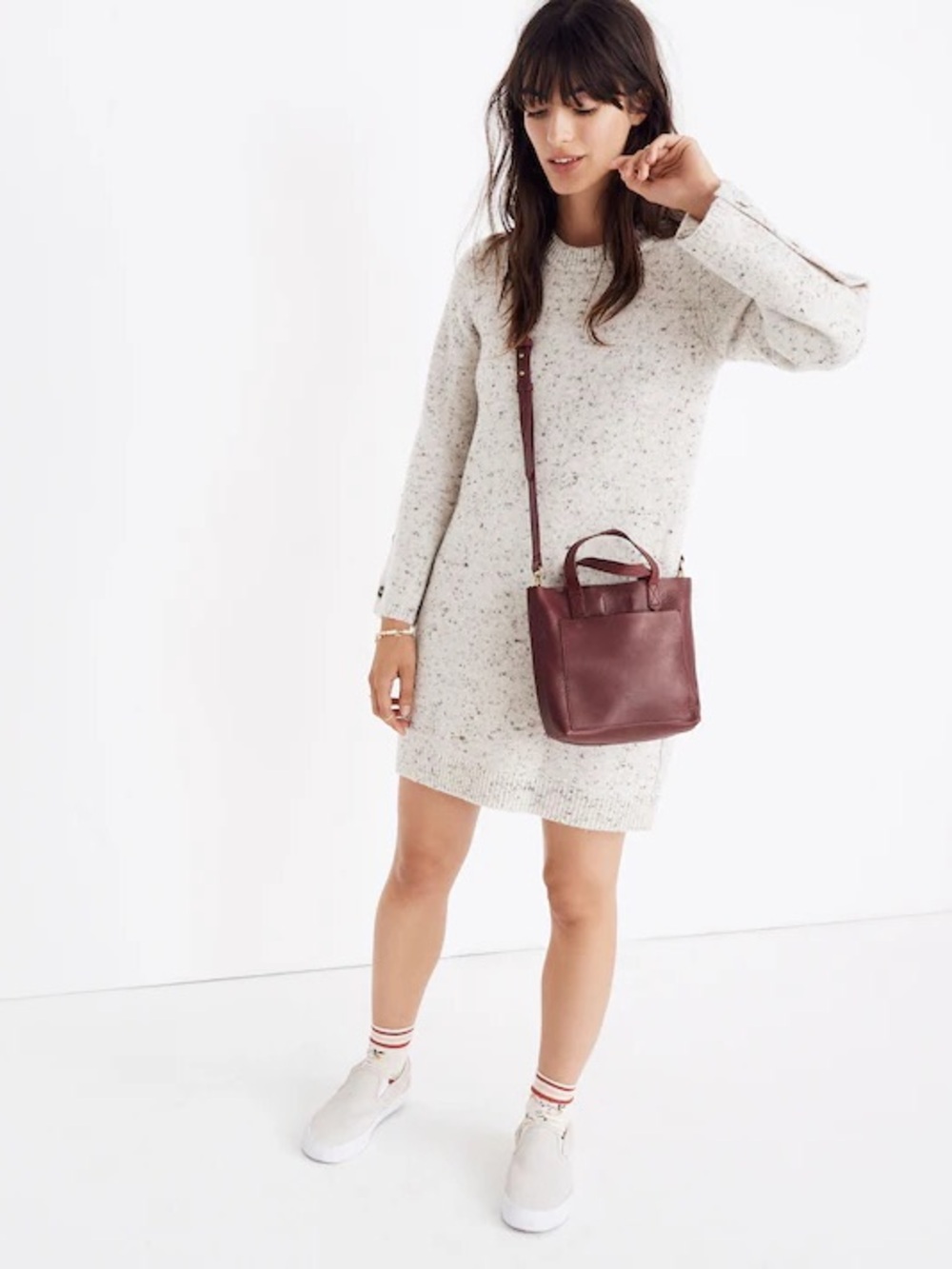 Madewell Donegal Button Sleeve Sweater Dress Snow L